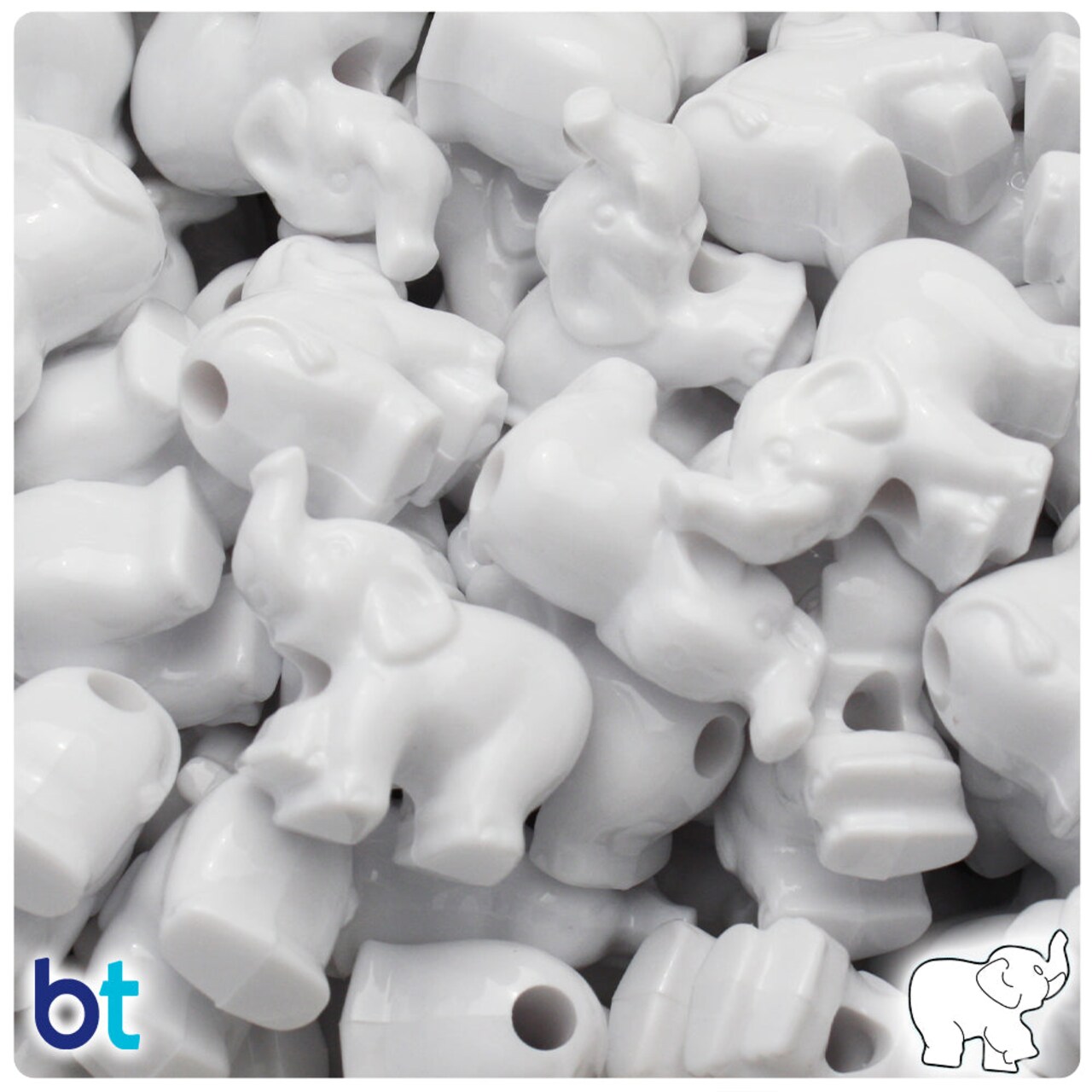 BeadTin White Opaque 25mm Elephant Plastic Pony Beads (24pcs)
